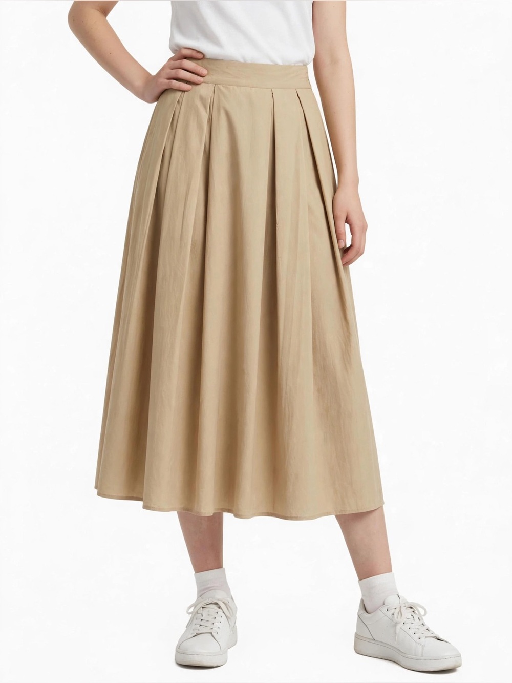 Only Beige Pleated Midi Skirt